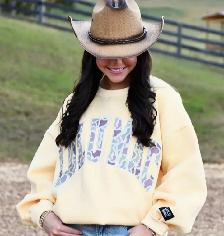 Camo Lulu Mac Emb. Sweatshirt- Yellow