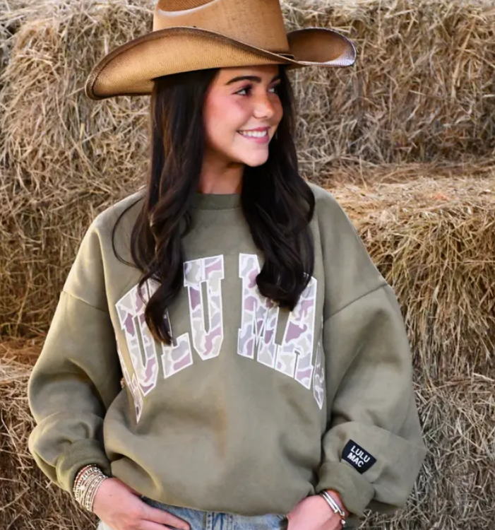 Camo Lulu Mac Emb. Sweatshirt- Green