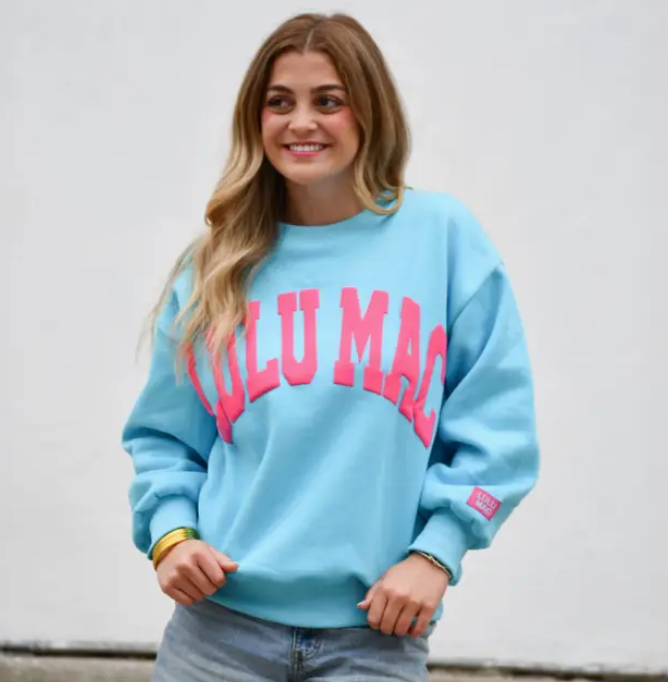 Classic Lulu Mac Sweatshirt- Blue/Hot Pink