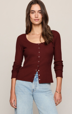 Albany Waffle Button Up- Velvet Rouge