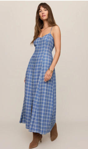 Angel Eyes Plaid Midi Dress- Mystic Blue