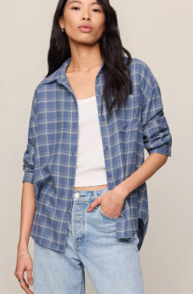 River Plaid Button Up- Mystic Blue