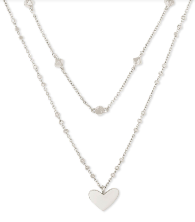 Ari Heart Multi Strand Necklace- Rhodium