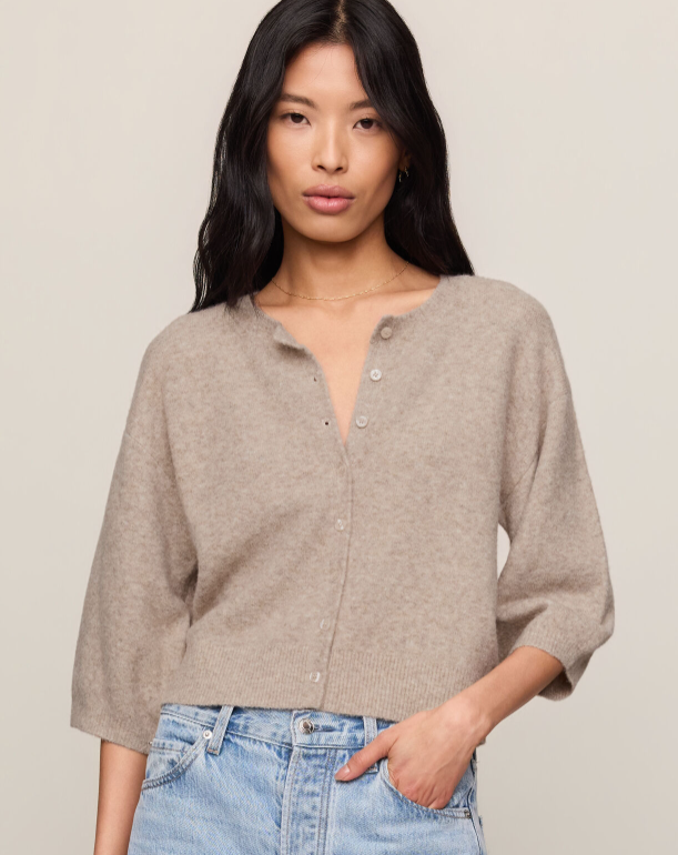 Valor Short Sleeve Cardigan- Natural Heather