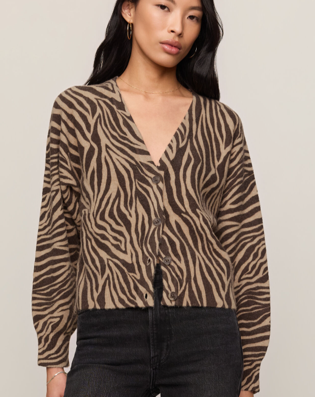 All The Wild Zebra Cardigan- Dark Chocolate