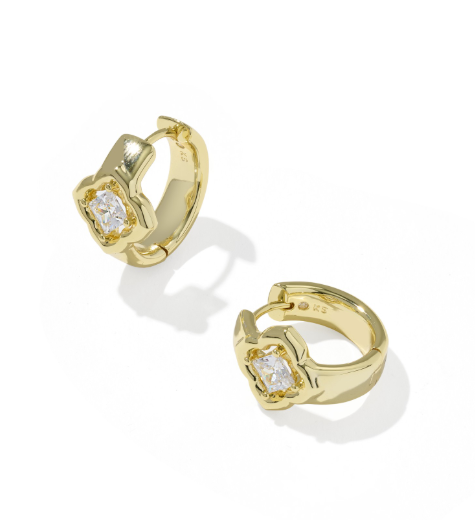 Mallory Crystal Huggie Earring Gold Metal White CZ