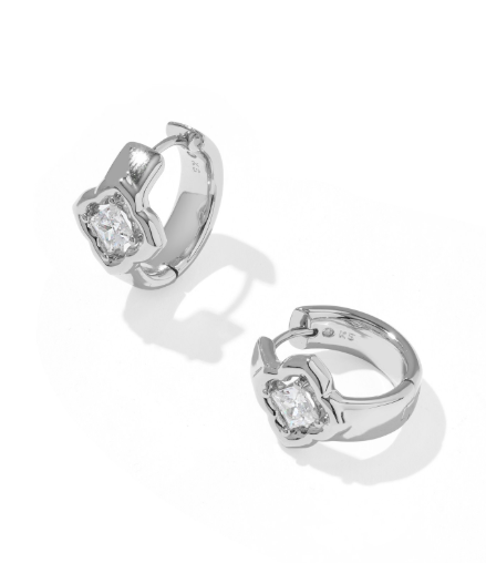 Mallory Crystal Huggie Earring Rhodium Metal White CZ