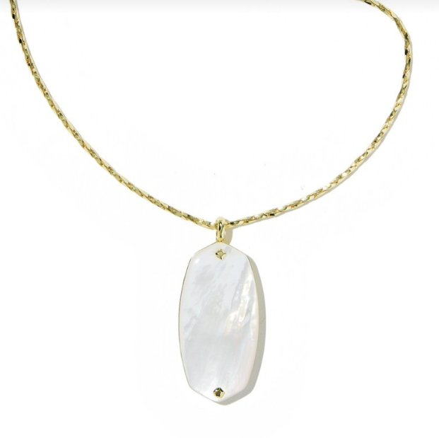 Danielle Riveted Long Pendant Gold Ivory MOP