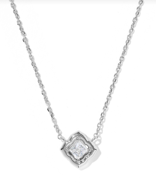 Mallory Crystal Pendant Necklace Rhodium Metal White CZ