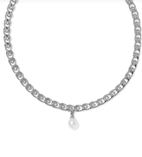Oakland Pearl Chain Necklace Rhodium Freshwater Cultured