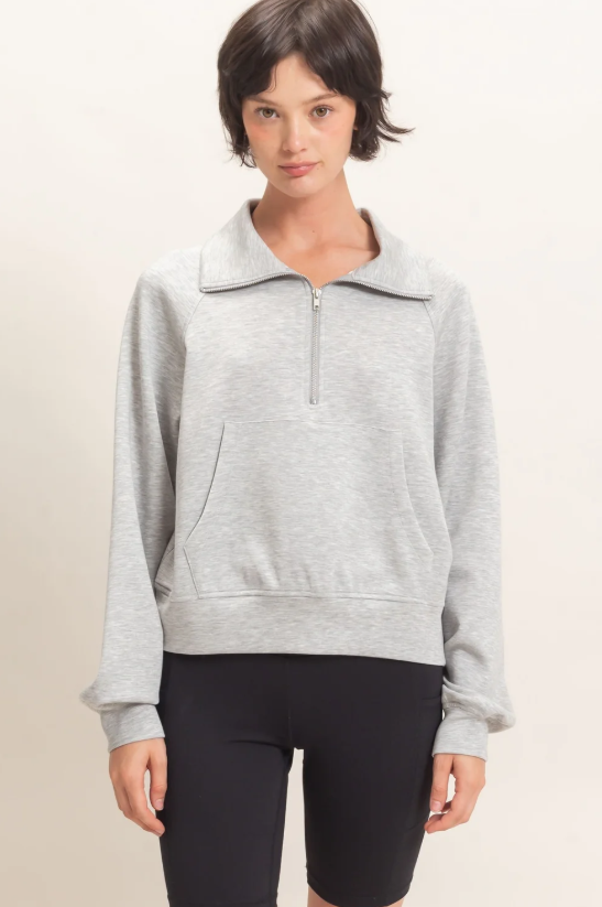 Tyla Half-Zip Pullover- Heather Gray
