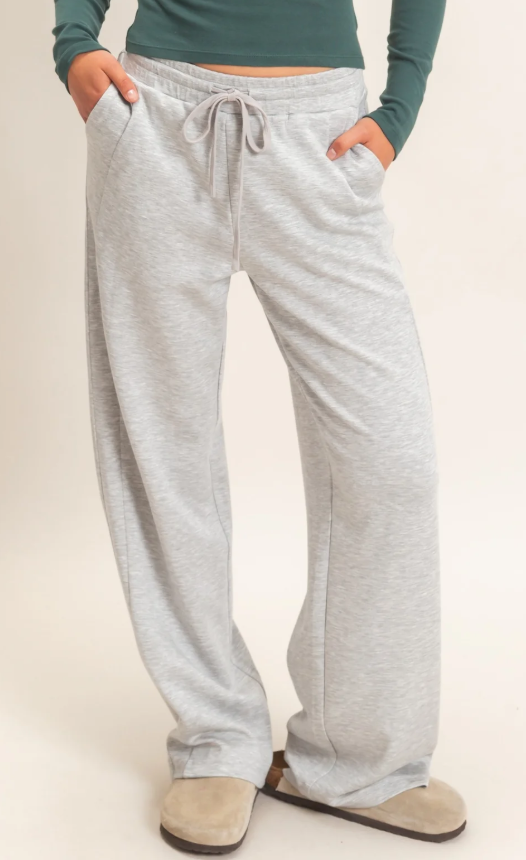 Tyla Elastic Waist Straight Leg Pant- Heather Gray