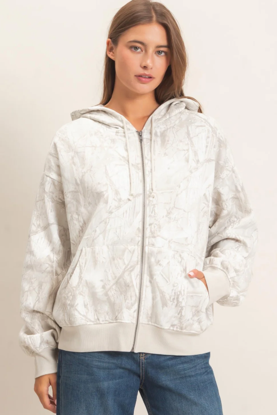 Alex Zip-Up Hoodie- Grey Camo