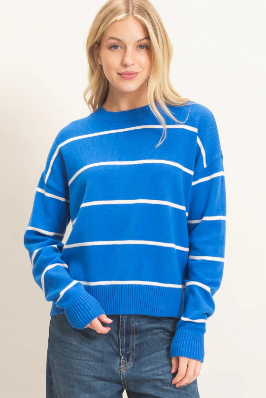 Dallas Striped Ribbed Sweater- Blue
