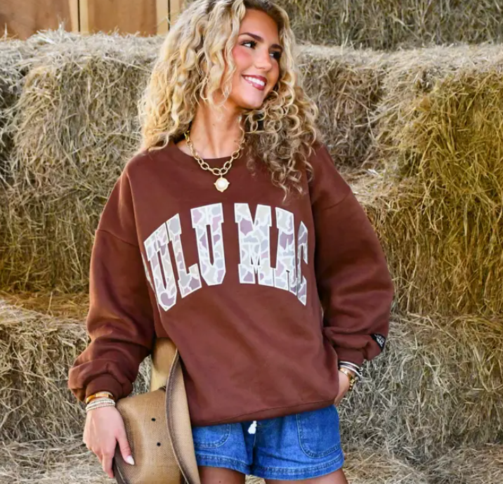 Camo Lulu Mac Emb. Sweatshirt- Brown