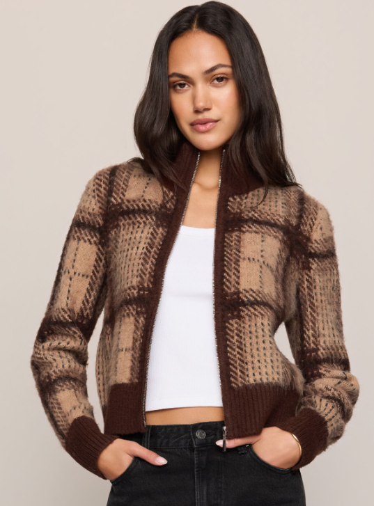 Frostline Plaid Cardigan- Toasted Almond
