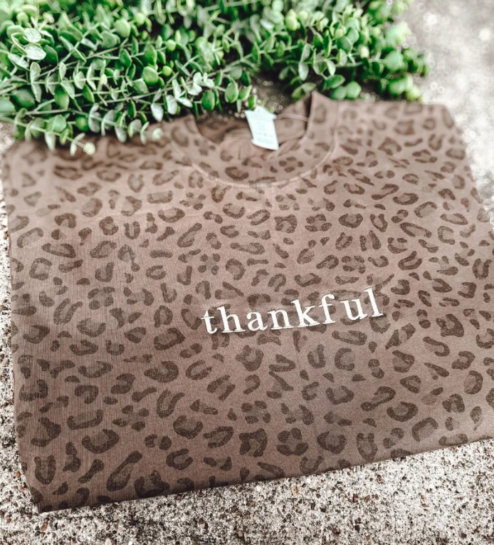 Thankful Emb. Tee- Leopard