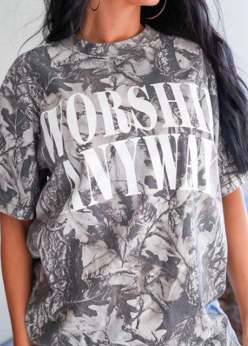 Worship Anyway Tee- Grey Camo