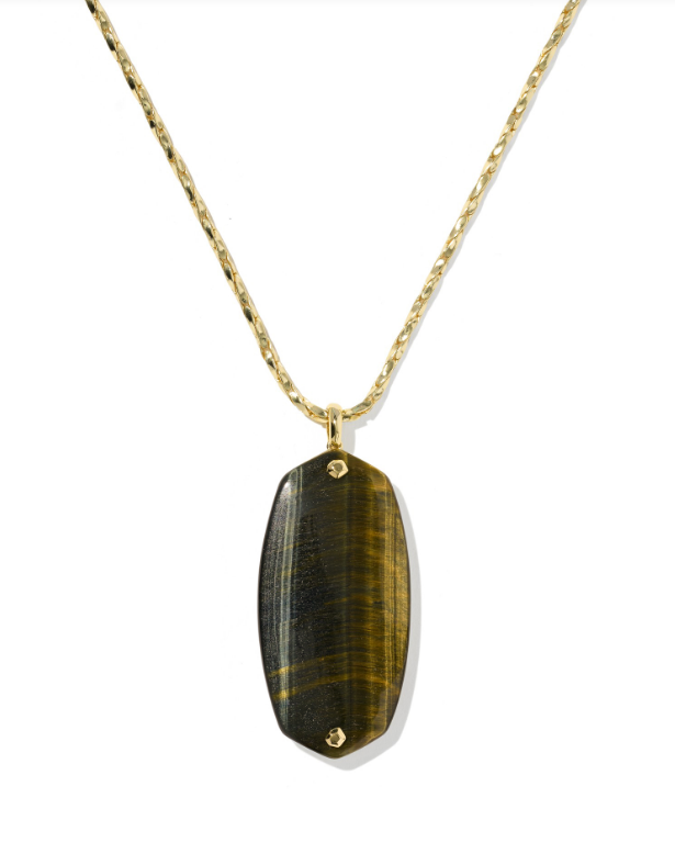 Danielle Riveted Long Pendant Gold Dark Brown Hawks Eye