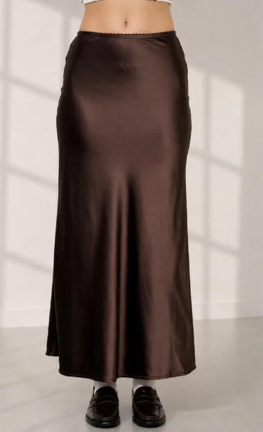 Ade Satin Midi Skirt- Dark Brown