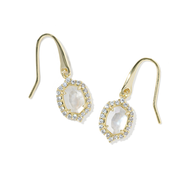 Daphne Crystal Frame Drop Earrings Gold Ivory MOP