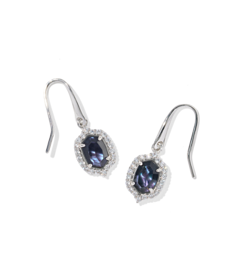 Daphne Crystal Frame Drop Earrings Silver Dark Indigo Illusion