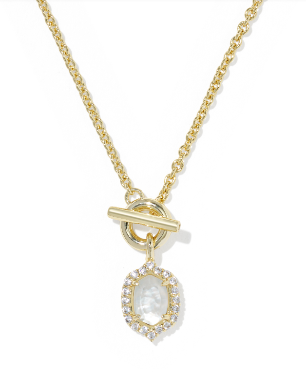 Daphne Crystal Frame Toggle Necklace Gold Ivory MOP