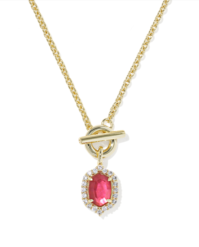 Daphne Crystal Frame Toggle Necklace Gold Dark Pink Illusion