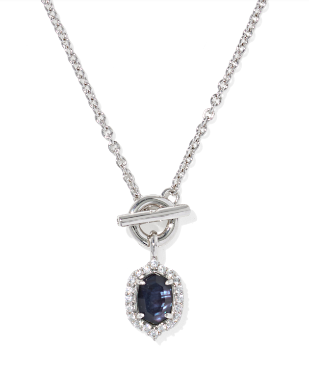 Daphne Crystal Frame Toggle Necklace Silver Dark Indigo Illusion