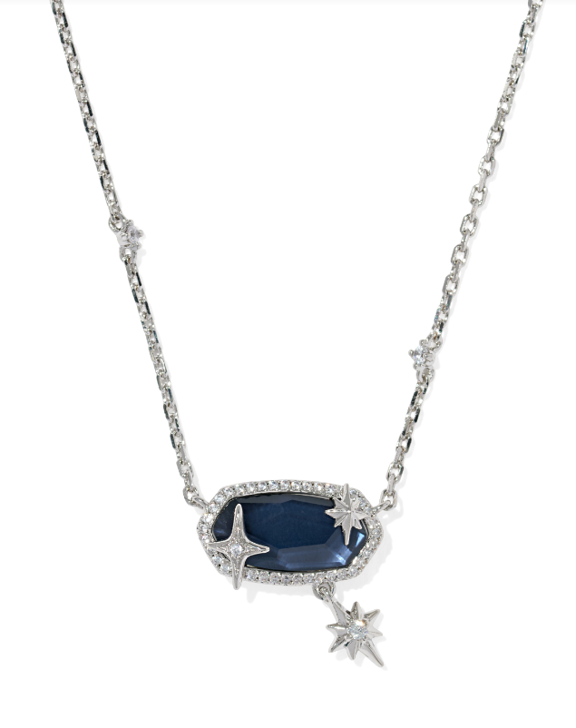 Elisa Star Short Pendant Necklace Silver Steel Blue MOP