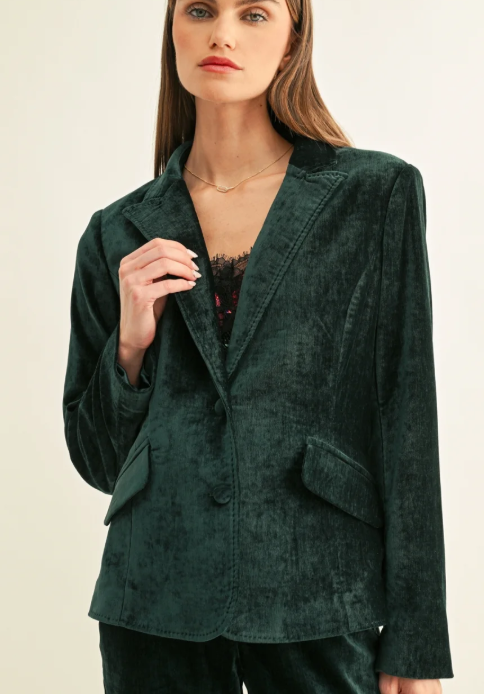 Micah Textured Velvet Blazer- Hunter Green