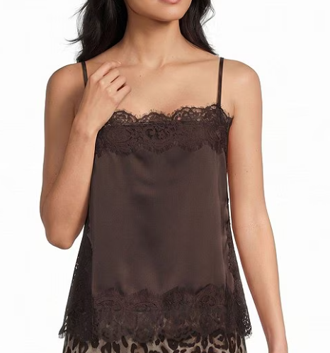 Ade Satin Lace Cami- Brown