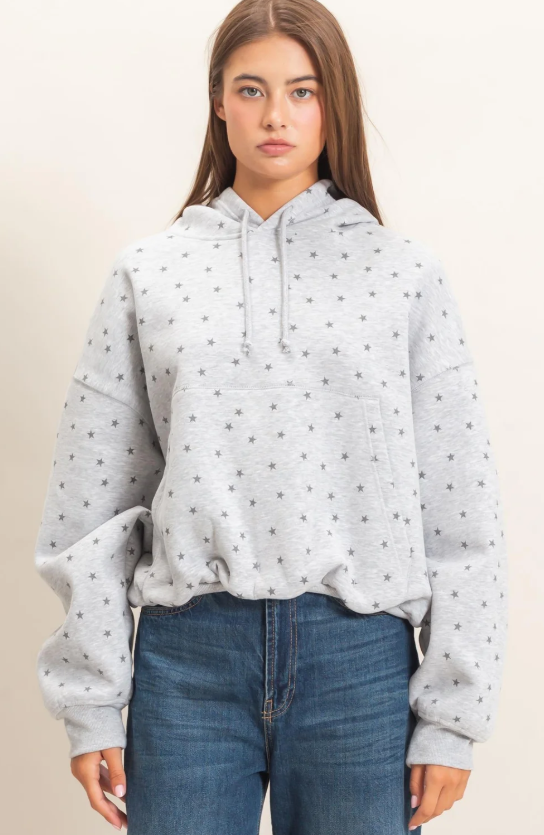 Lizz Star Print Bubble Hoodie- Heather Gray