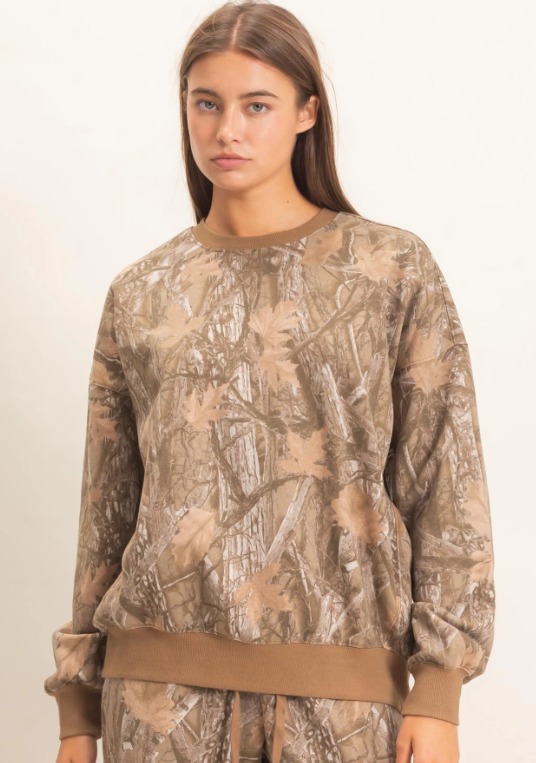 Nale Tree Camouflage Crew Neck Sweatshirt- Brown