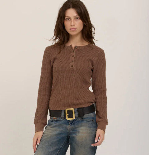 Coastal Henley LS- Dark Mocha
