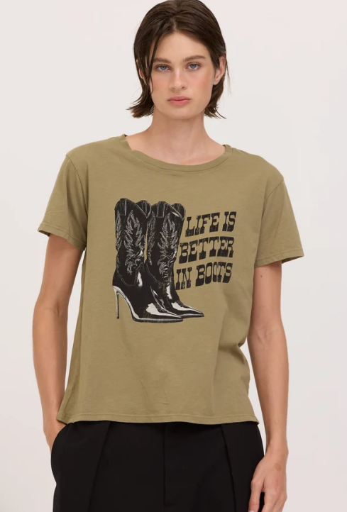 Better In Boots Tee- Olive