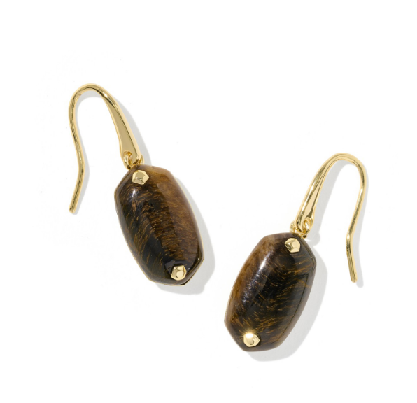 Lee Riveted Drop Earrings- Gold Dark Brown Hawks Eye