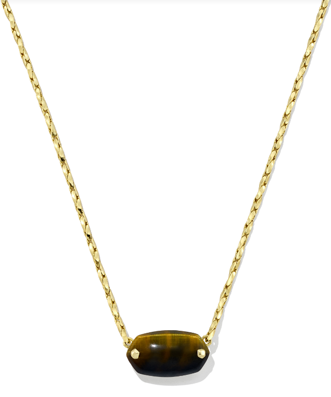 Elisa Riveted Short Pendant Necklace- Gold D. Brown Hawks Eye