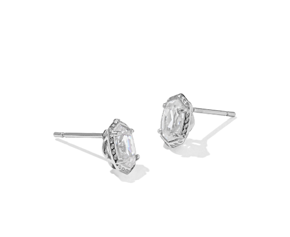 Mini Ellie Luxe Stud Earrings Silver White CZ
