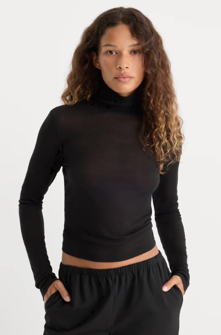The Sheer Rib Turtleneck- Black