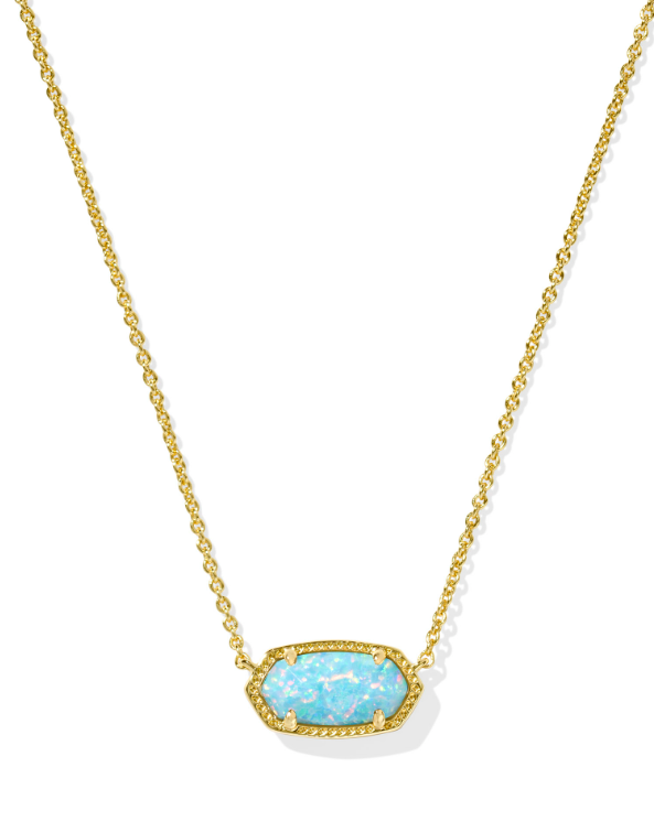 Elisa Short Pendant Necklace- Gold LT Teal Kyocera Opal