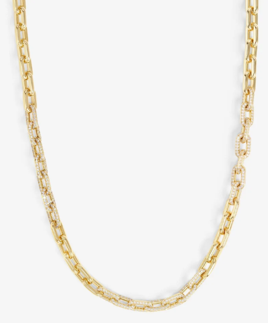 Micro Frankie Pave Chain Necklace 18"Gold