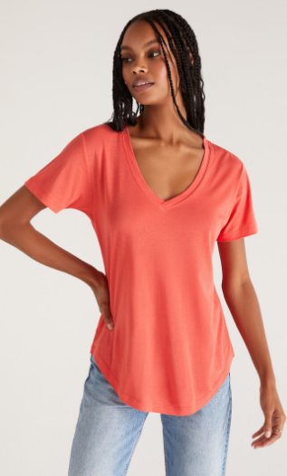 Kasey Modal V-Neck Tee- Firecracker - S