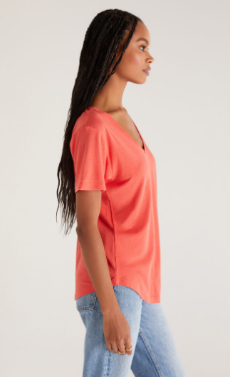 Kasey Modal V-Neck Tee- Firecracker