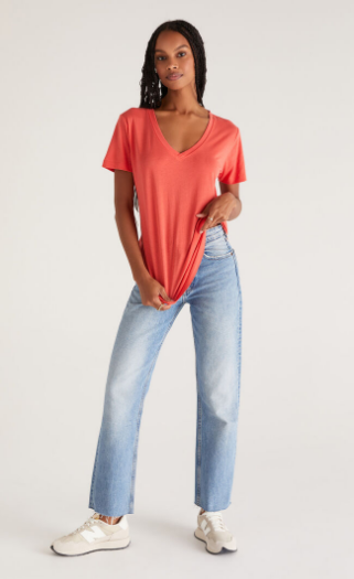Kasey Modal V-Neck Tee- Firecracker - S