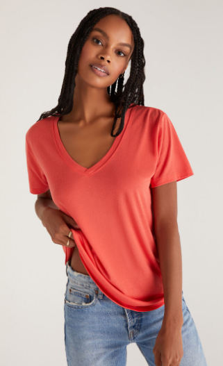 Kasey Modal V-Neck Tee- Firecracker