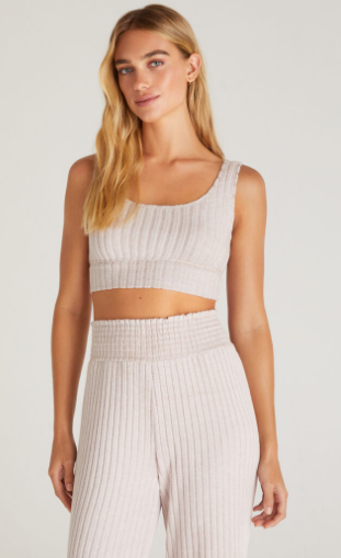 Zoe Rib Tank Bra Heather Taupe - Sm