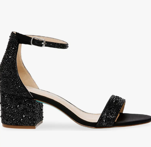 Mari Crystal Ankle Strap Heel - Blk