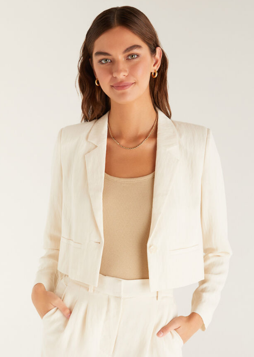 Dana Airy Cropped Blazer - Adobe White