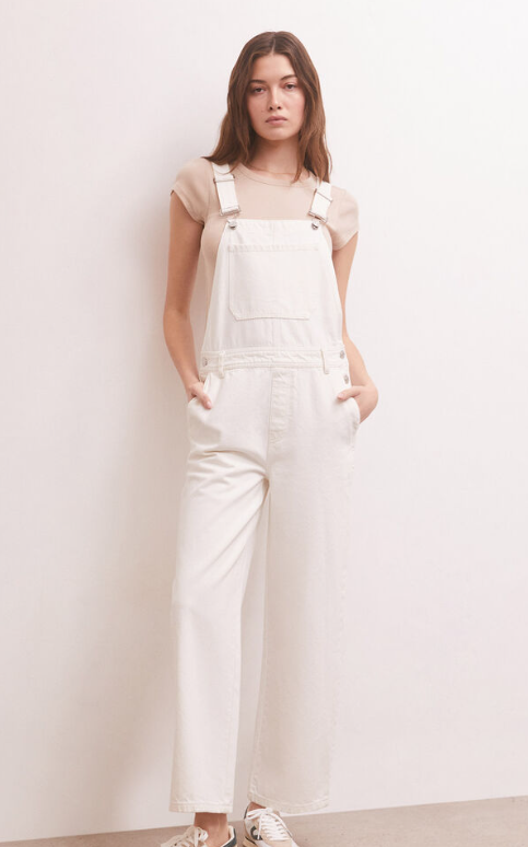 Brinley Denim Overalls - Bone